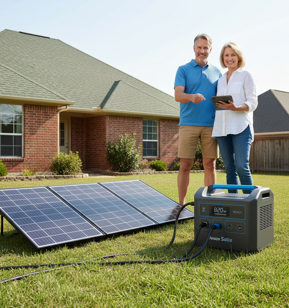 Homeowner Claims $20 Monthly Savings with 820W Anker Solix F3800 Plus Backyard Solar Setup — AI-generated illustration