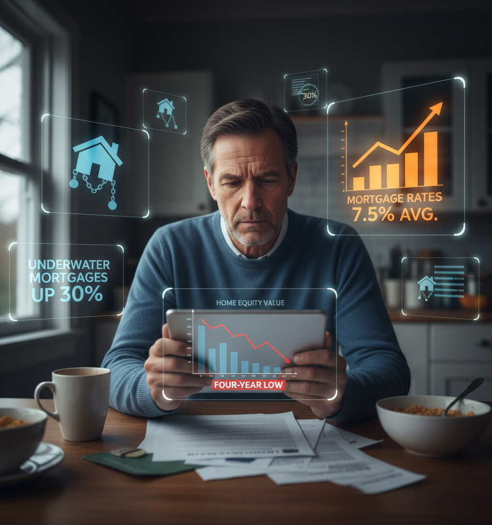 Homeowner Equity Plunges to Four-Year Low Amid Rising Underwater Mortgages and High Rates — AI-generated illustration