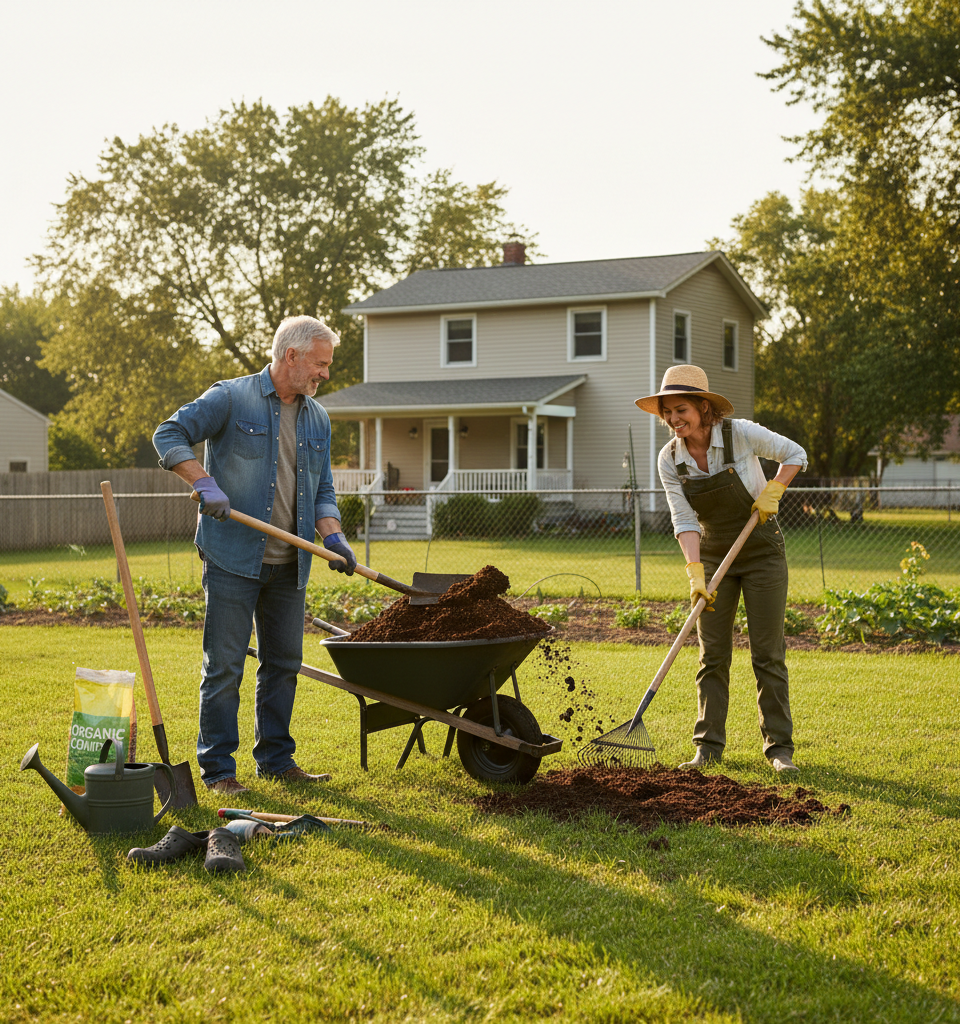 Homeowners Adopt Organic Solutions as Soaring Fertilizer Prices Pinch Budgets — AI-generated illustration