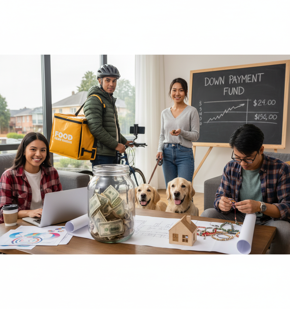 Homeownership Dreams Deferred? Side Hustles Emerge as Key to Down Payment Savings — AI-generated illustration
