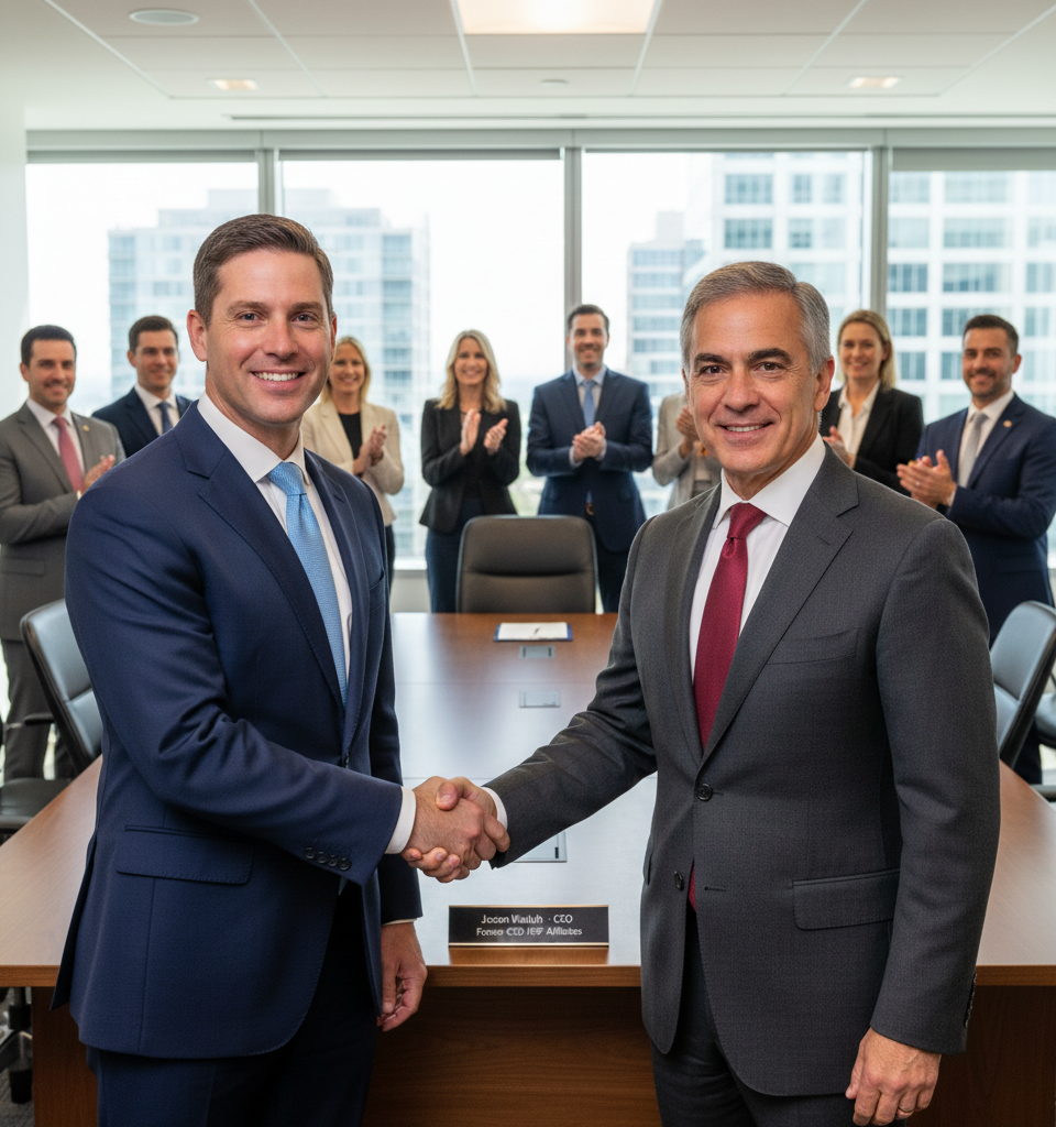 HomeServices Taps Jason Waugh as Future HSF Affiliates CEO, Signaling Leadership Transition — AI-generated illustration