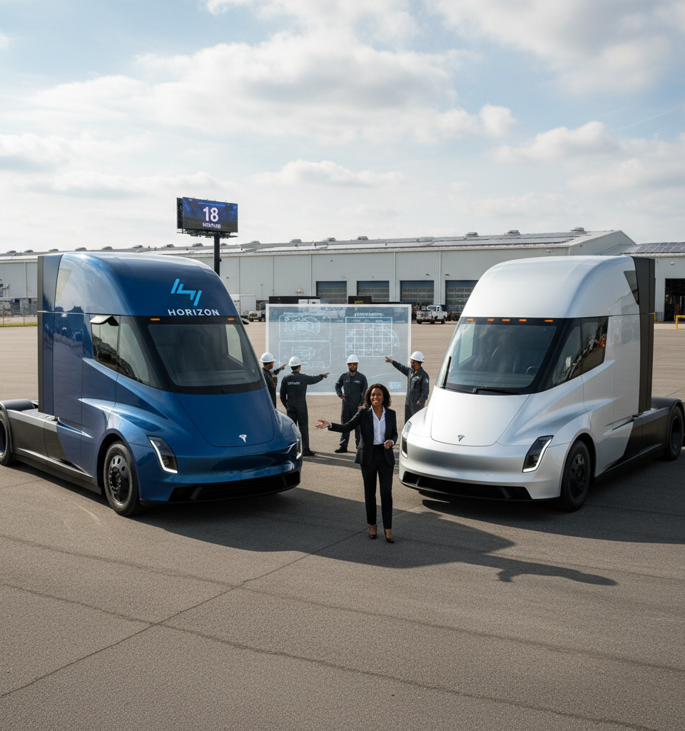Horizon Aims for Class 8 Battery-Electric Tractor Production Within 18 Months, Challenging Tesla Semi — AI-generated illustration