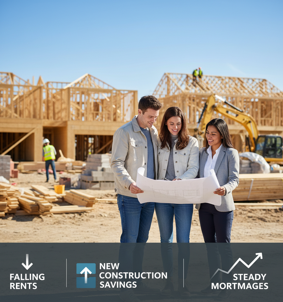 Housing Market Resilience: Steady Mortgages, New Construction Savings & Falling Rents Offer Homebuyer Optimism — AI-generated illustration