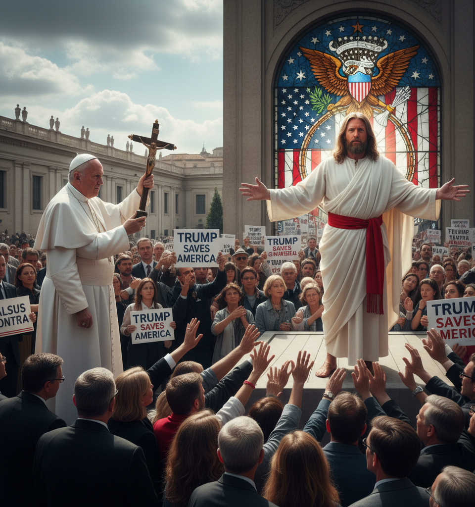 How Trump’s Jesus-like image and feud with the Pope are sparking backlash — AI-generated illustration