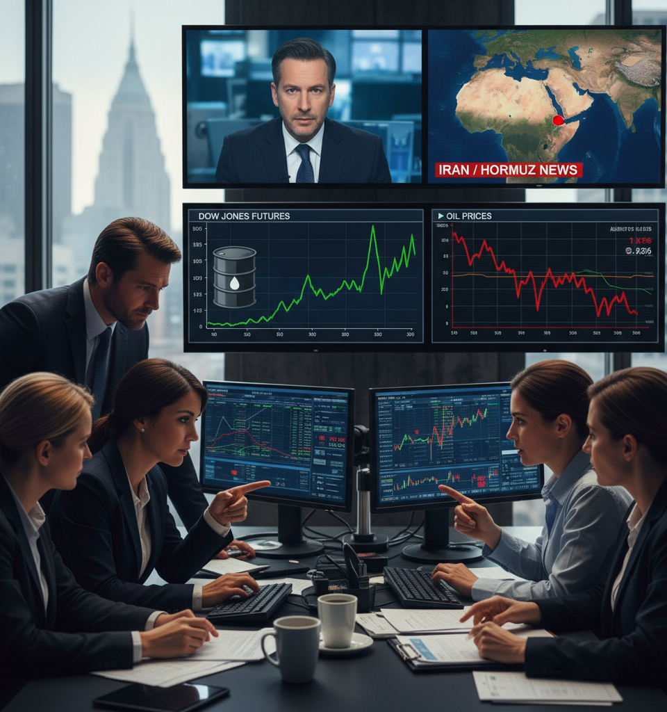 How Will Dow Jones Futures, Oil Prices React As Iran, Hormuz News Turns? — AI-generated illustration