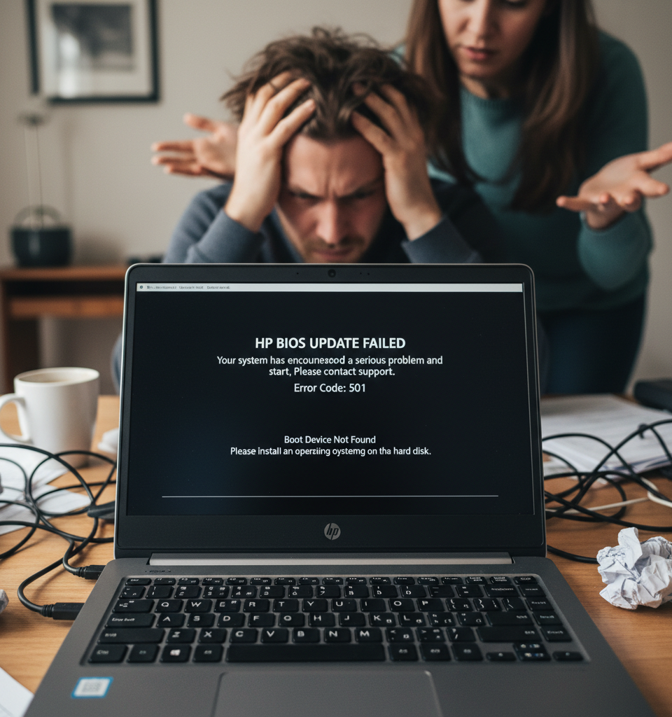 HP BIOS Update Rendered Premium Laptops Inoperable for Users — AI-generated illustration
