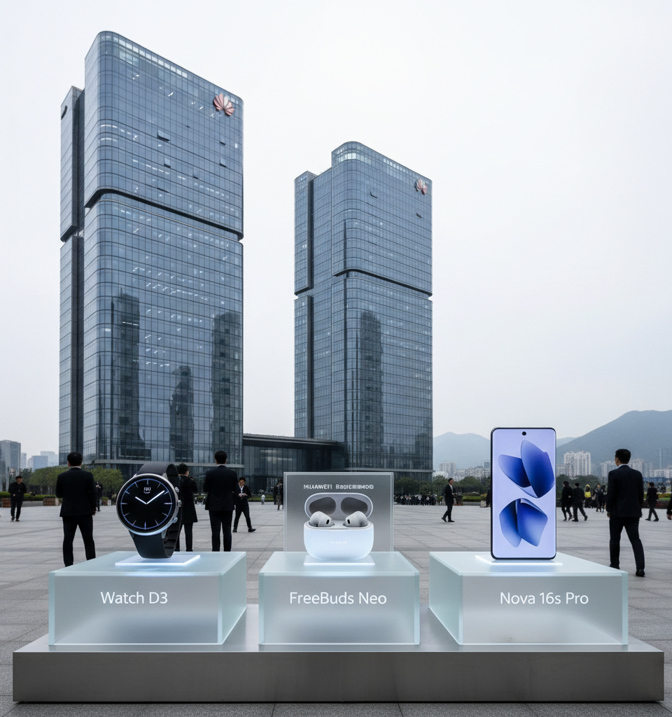 Huawei Set to Unveil Watch D3 and FreeBuds Neo Alongside Nova 16s Pro — AI-generated illustration