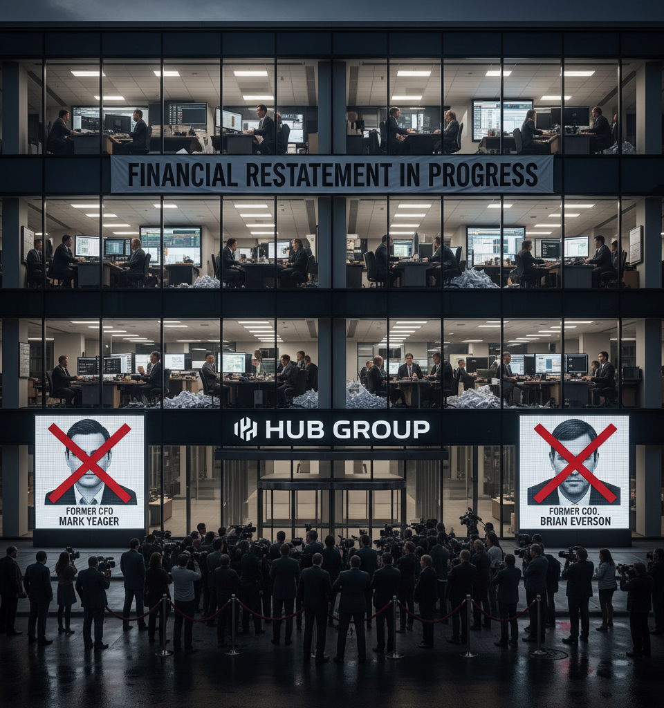 Hub Group rocked by CFO and COO departures amid accounting error, restates financials — AI-generated illustration