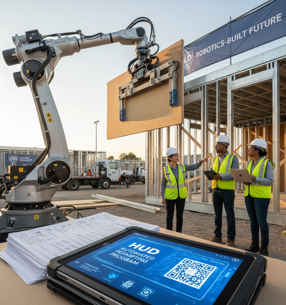 HUD Pilots Robotics-Built Housing and Automated Permitting in New Demonstration Programs — AI-generated illustration