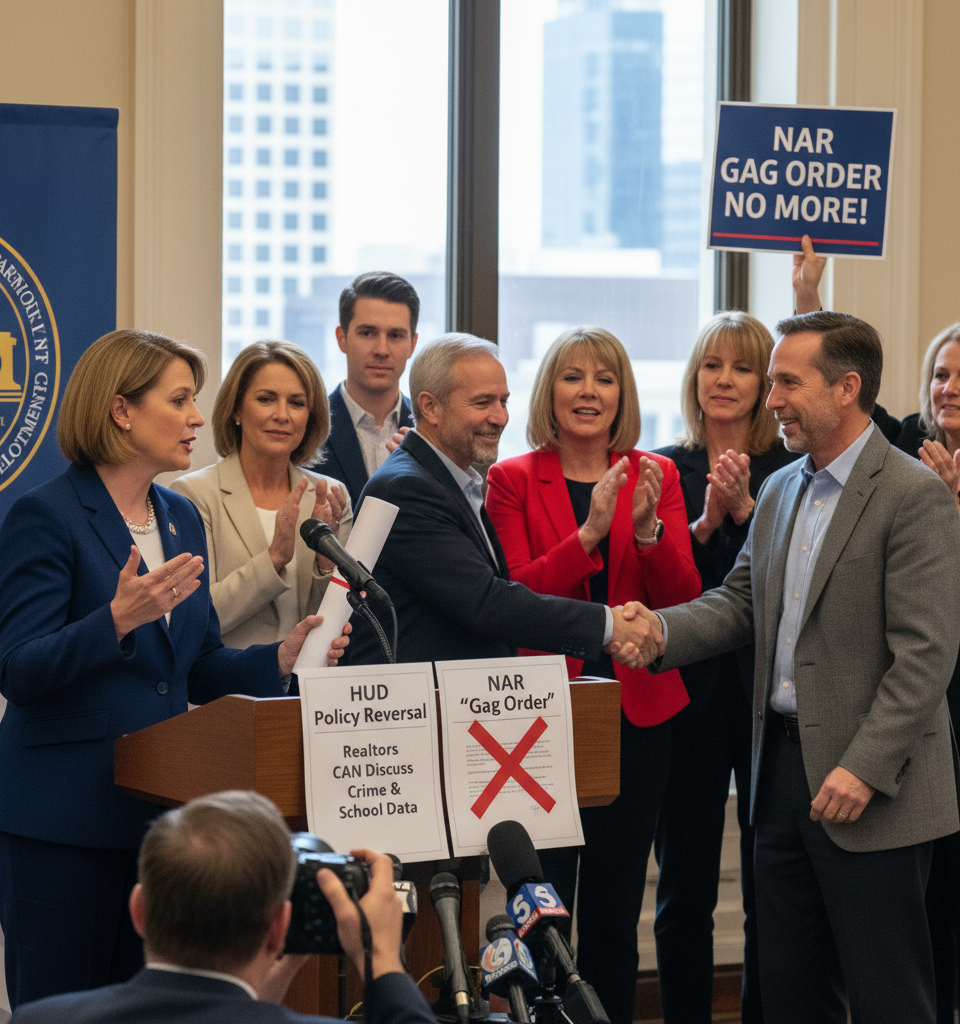 HUD Reverses Course, Allowing Realtors to Discuss Crime and School Data; Cites NAR 'Gag Order' — AI-generated illustration