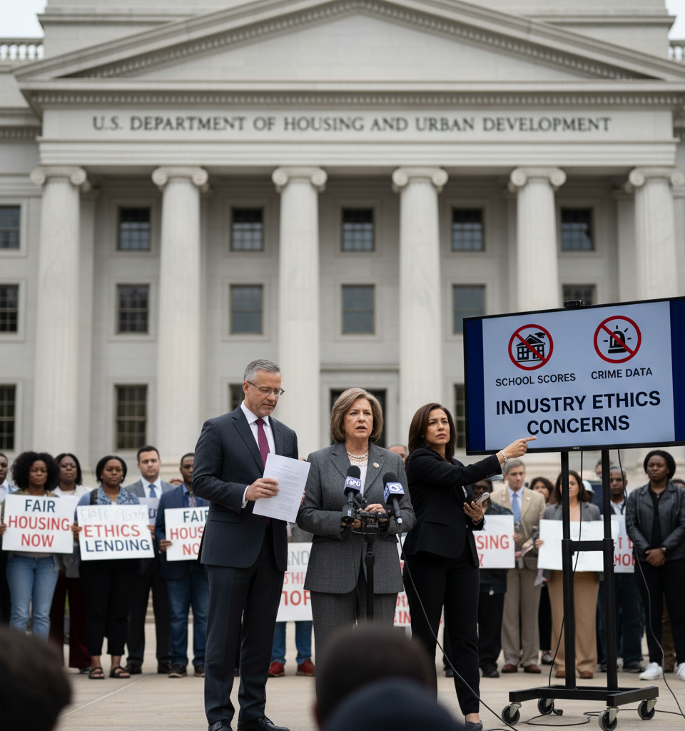 HUD Rolls Back Fair Housing Guidance on Crime Data and School Scores, Citing Industry Ethics Concerns — AI-generated illustration