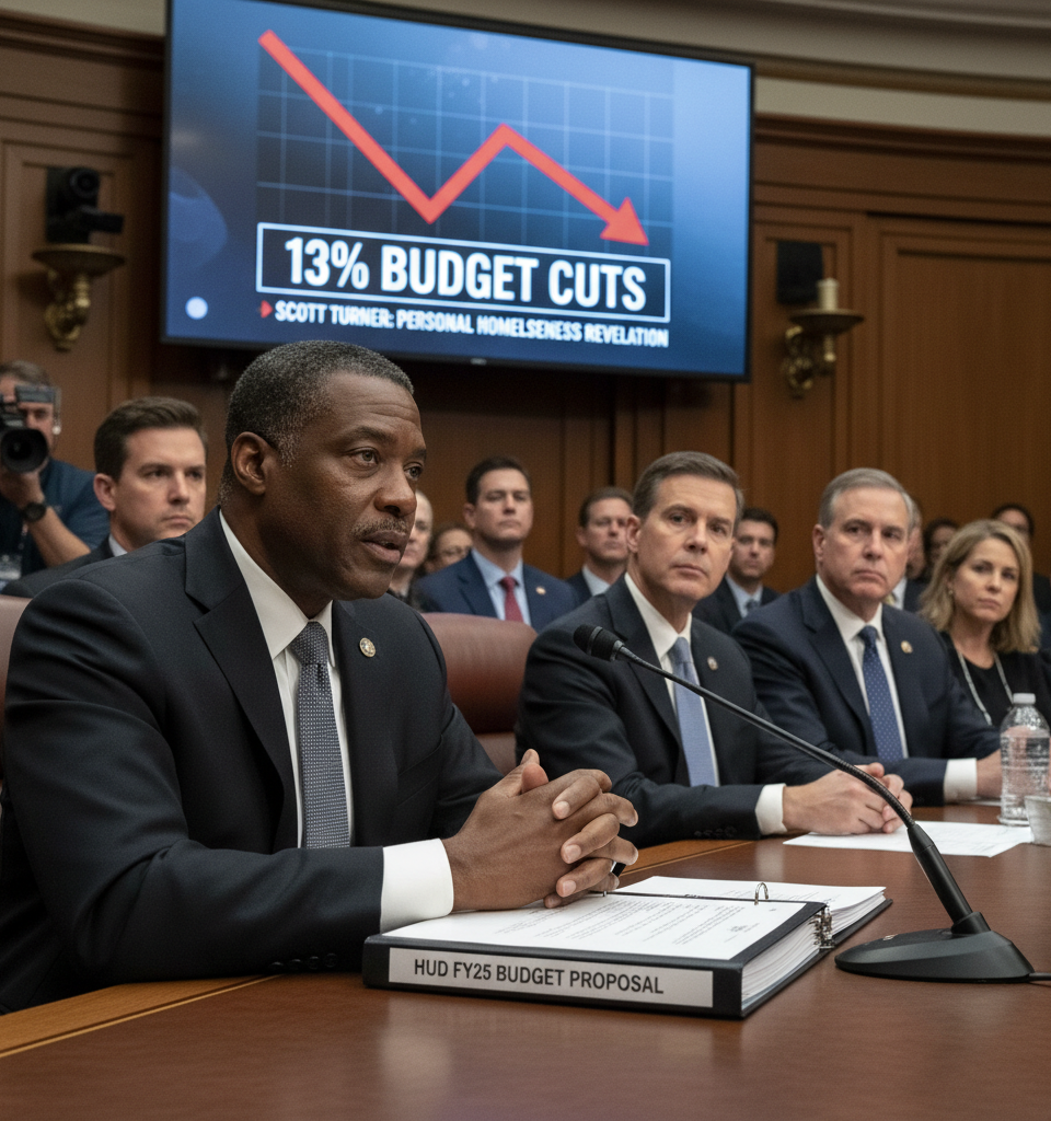 HUD Secretary Faces Grilling Over 13% Budget Cuts Amidst Personal Homelessness Revelation — AI-generated illustration