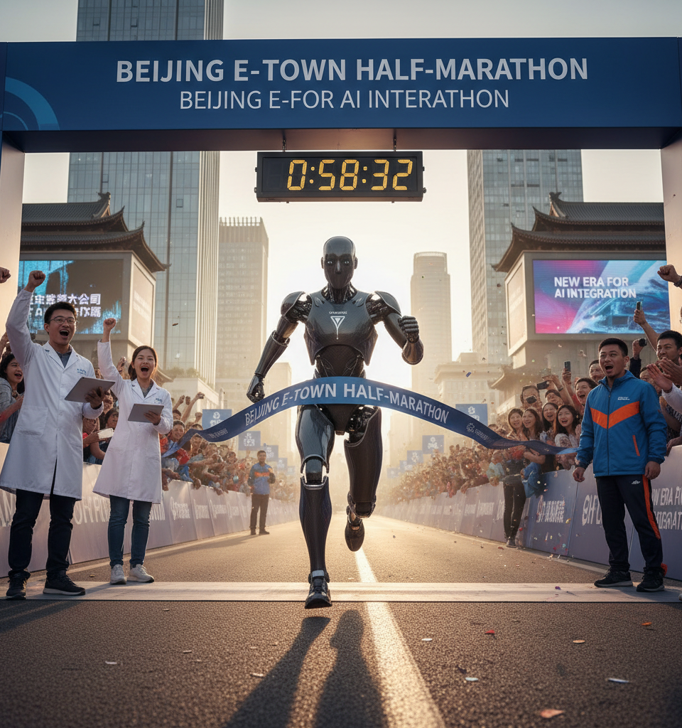 Humanoid Robot Shatters Half-Marathon Record in Beijing, Signaling New Era for AI Integration — AI-generated illustration