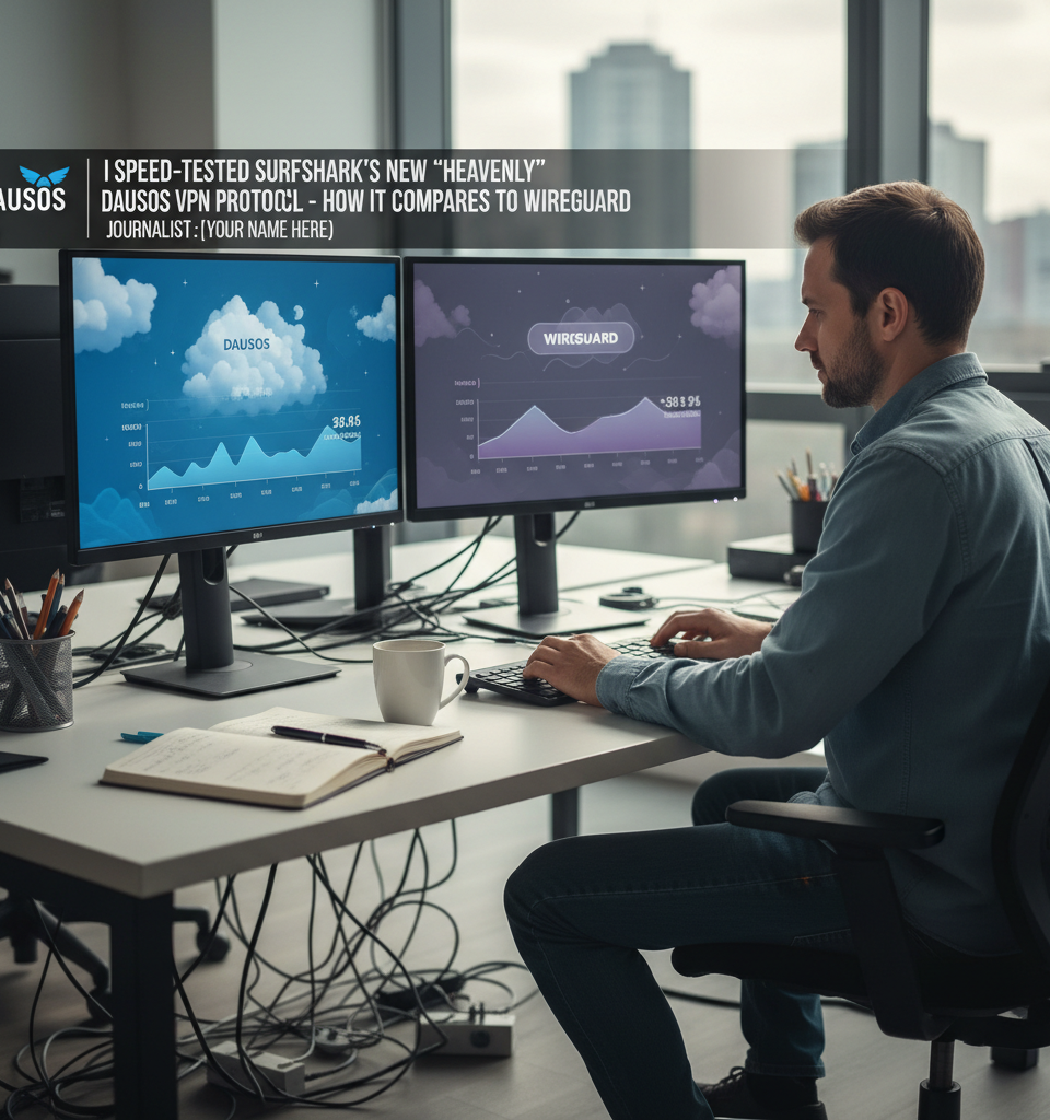 I speed-tested Surfshark's new 'heavenly' Dausos VPN protocol - how it compares to WireGuard — AI-generated illustration