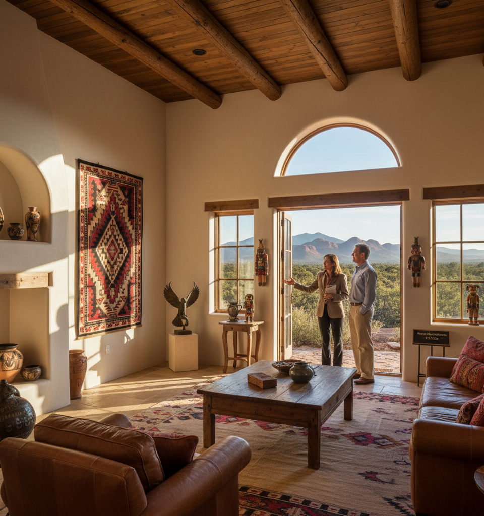 Iconic Santa Fe Moon Mountain Estate, Curated with Native American Art, Lists for $3.25M — AI-generated illustration