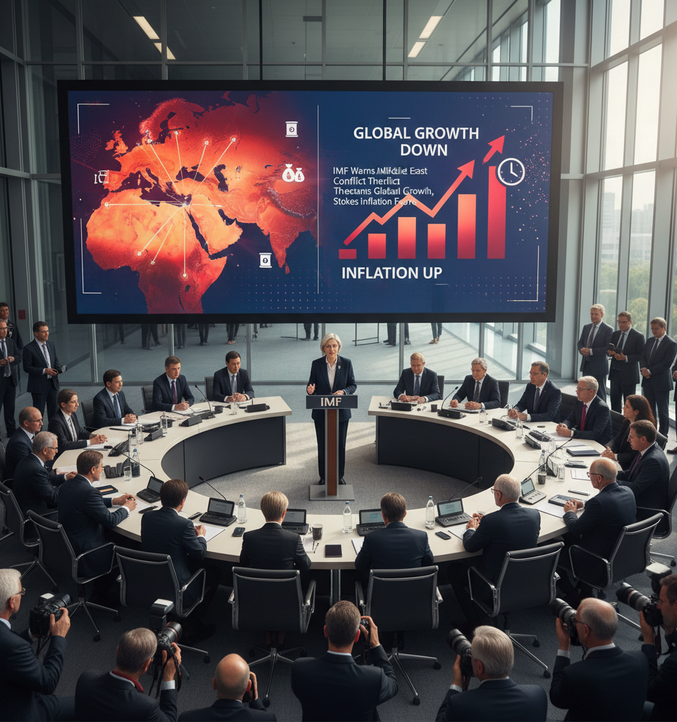 IMF Warns Middle East Conflict Threatens Global Growth, Stokes Inflation Fears — AI-generated illustration