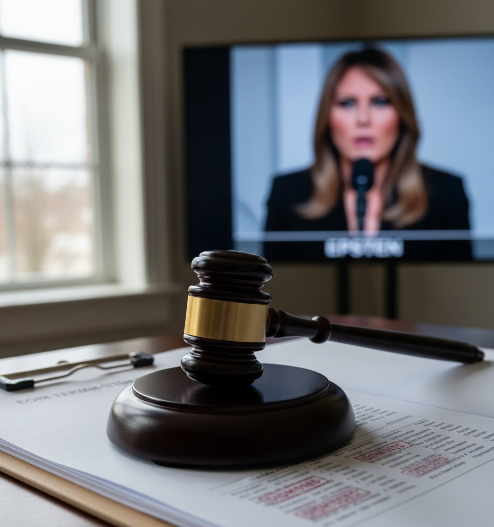 Immigration Judge Dismissals Rock EOIR Amidst Surprising Melania Trump Comments on Epstein — AI-generated illustration
