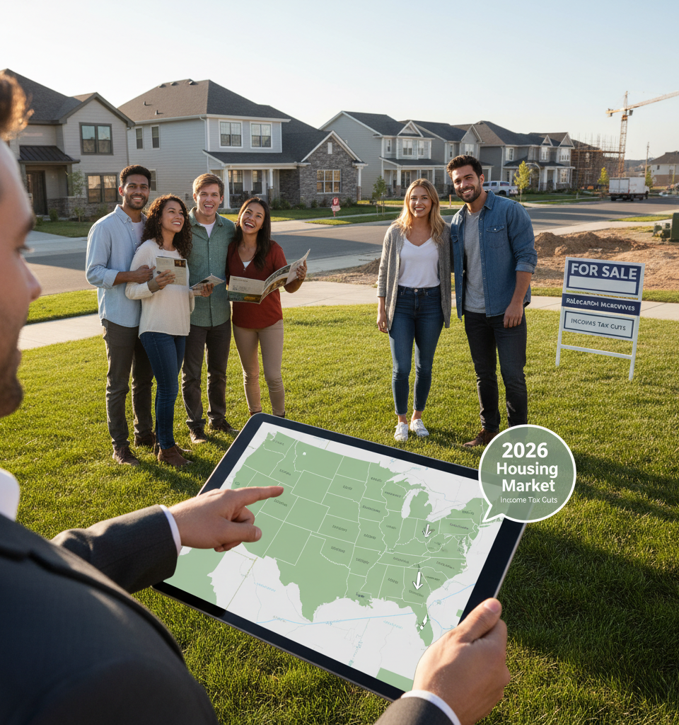 Income Tax Cuts in 13 States Set to Reshape 2026 Housing Market Dynamics — AI-generated illustration