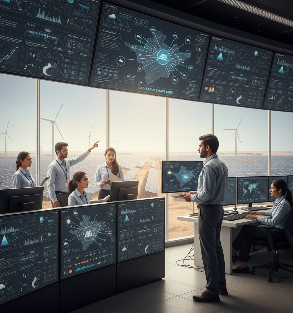 India Pioneers Smart Grid for Renewables, Rajasthan Leads Global South's Energy Transition — AI-generated illustration