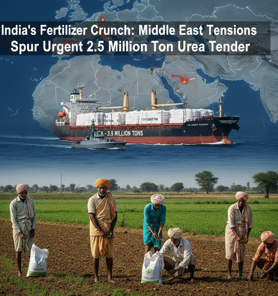 India's Fertilizer Crunch: Middle East Tensions Spur Urgent 2.5 Million Ton Urea Tender — AI-generated illustration