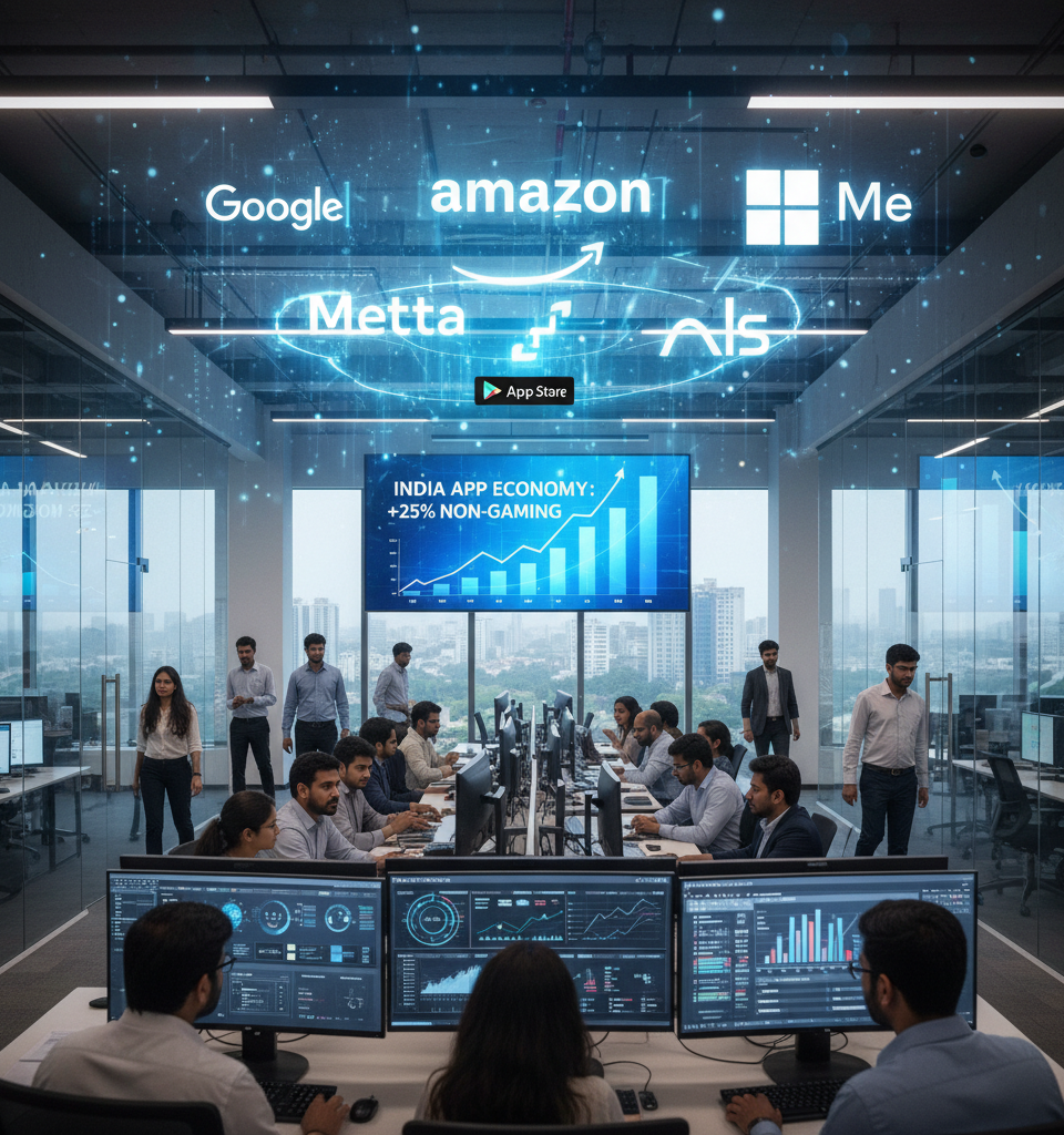India's Soaring App Market: Global Giants Dominate Amidst Booming Non-Gaming Growth — AI-generated illustration