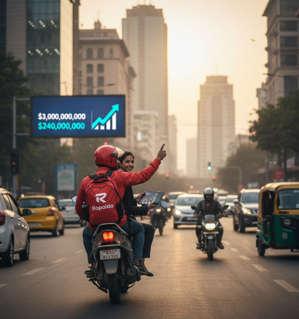 Indian Ride-Hailing Unicorn Rapido Secures $240M, Valuation Soars to $3 Billion — AI-generated illustration