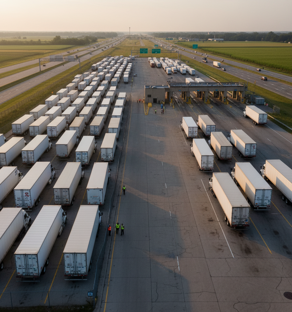 Indiana Truck Inspections: Over 1,100 Drivers and Vehicles Sidelined in July — AI-generated illustration