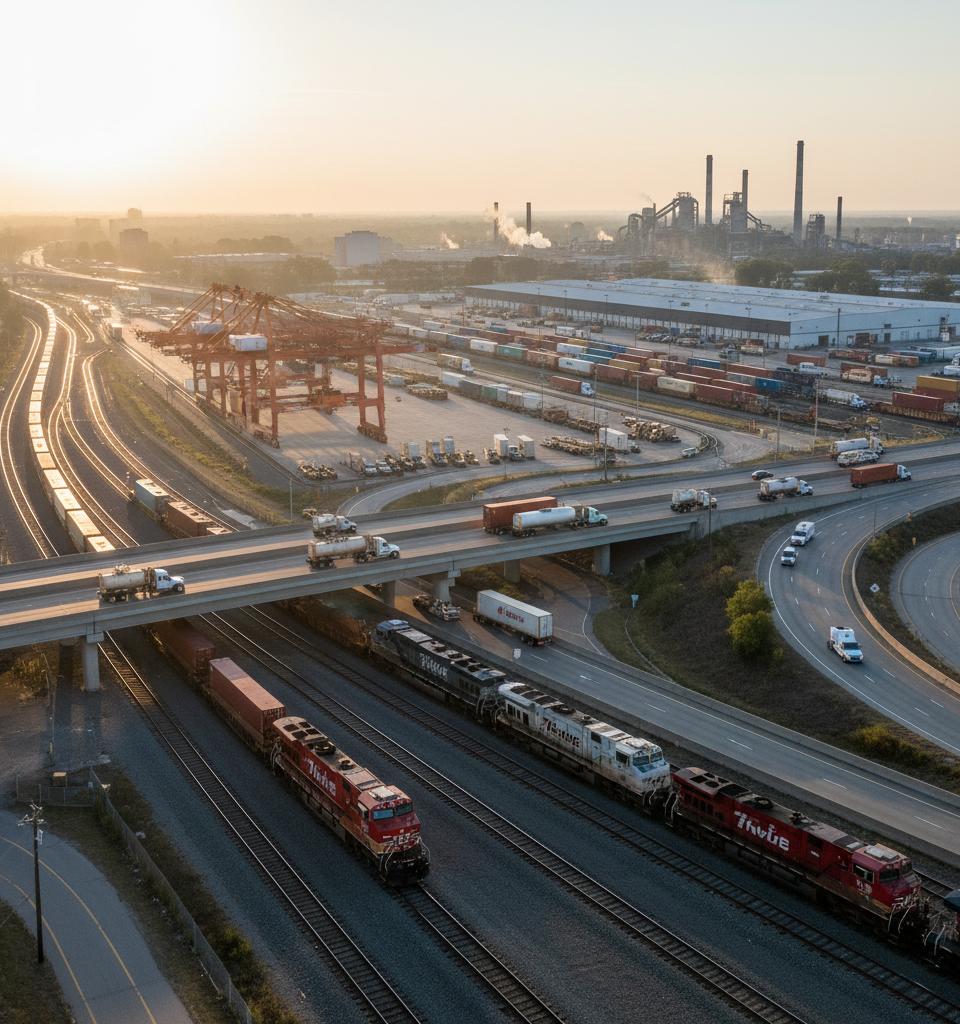 Industrial Resurgence: Rail and Truck Freight Data Signal Robust U.S. Economic Growth — AI-generated illustration