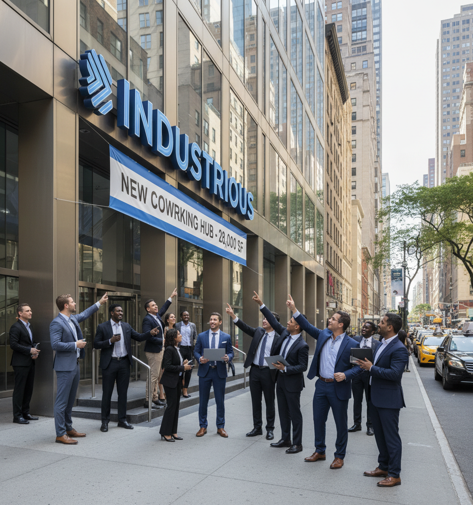 Industrious Expands Midtown East Footprint with 28,000 SF Coworking Hub at 875 Third Avenue — AI-generated illustration