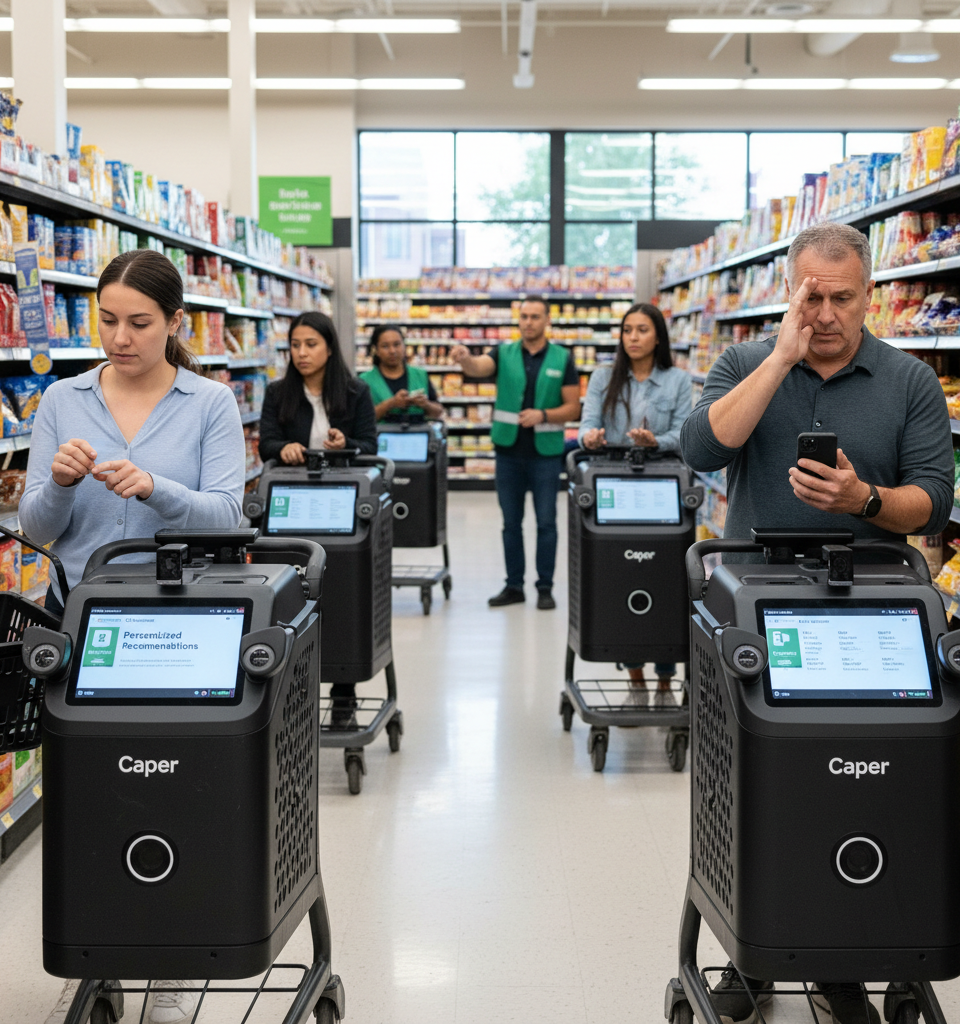 Instacart's Caper Carts: Convenience vs. Privacy in the AI-Powered Grocery Aisle — AI-generated illustration