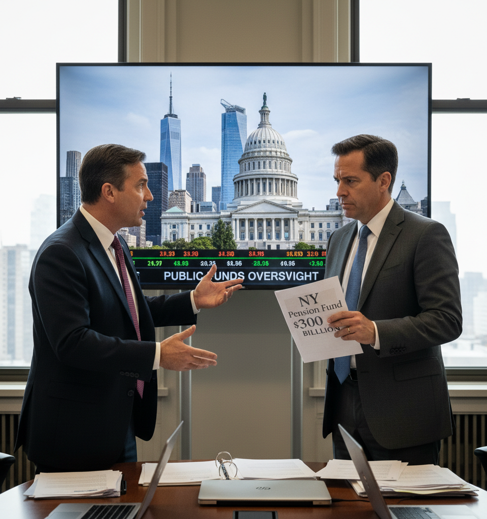 Insurgent Democrats Challenge Management of New York's $300 Billion Pension Fund — AI-generated illustration