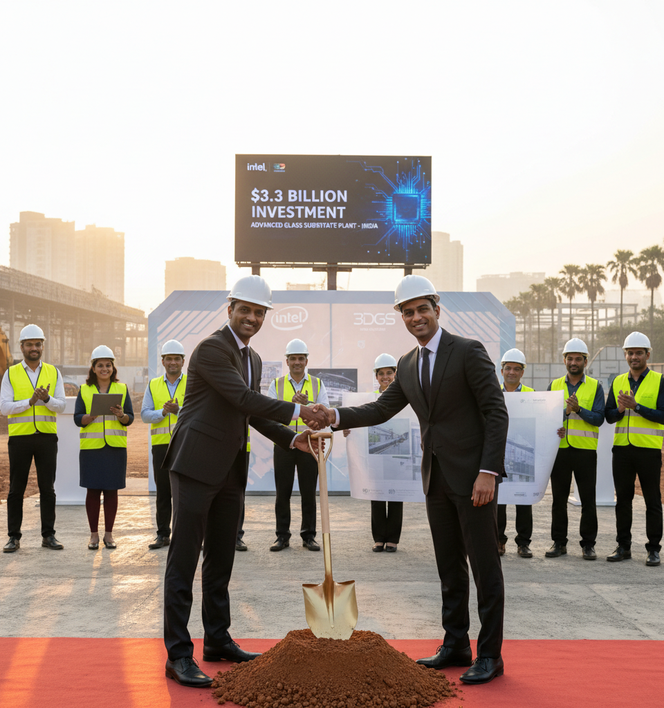 Intel and 3DGS to Invest $3.3 Billion in India for Advanced Glass Substrate Plant — AI-generated illustration