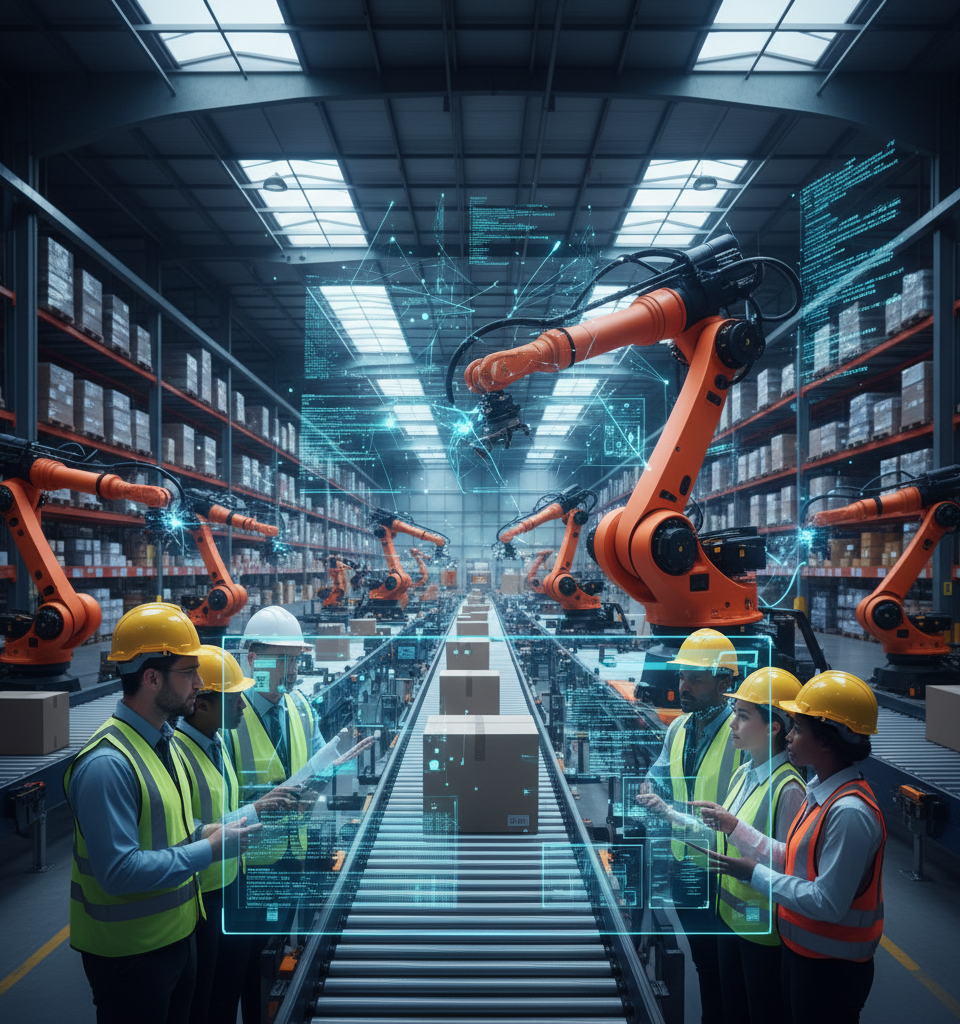 Intelligent Software Critical for Warehouse Robotics Integration — AI-generated illustration
