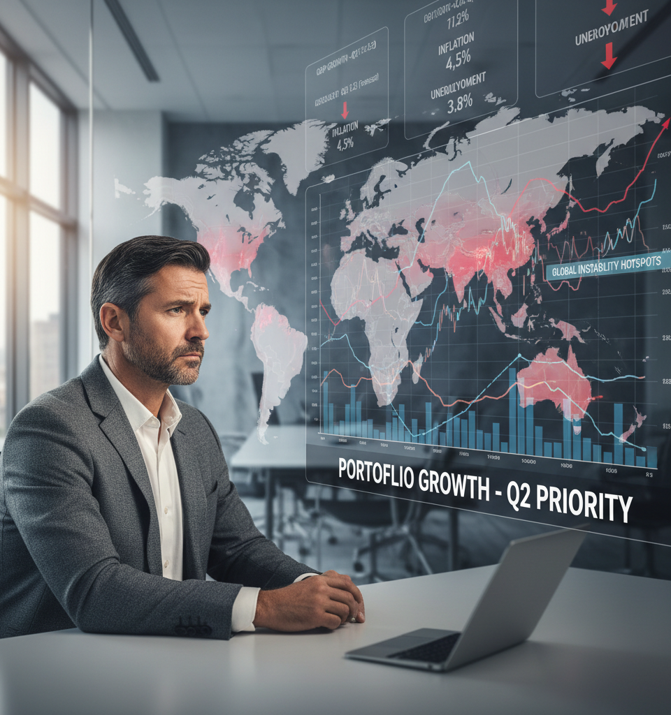 Investor Sentiment Dips Amid Global Instability, Economic Woes; Portfolio Growth Remains a Q2 Priority — AI-generated illustration