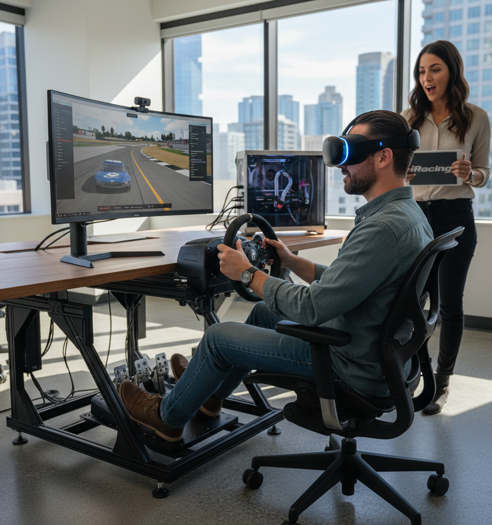 iRacing Drives onto Apple Vision Pro: High-Fidelity Simulator Demands Premium Hardware — AI-generated illustration