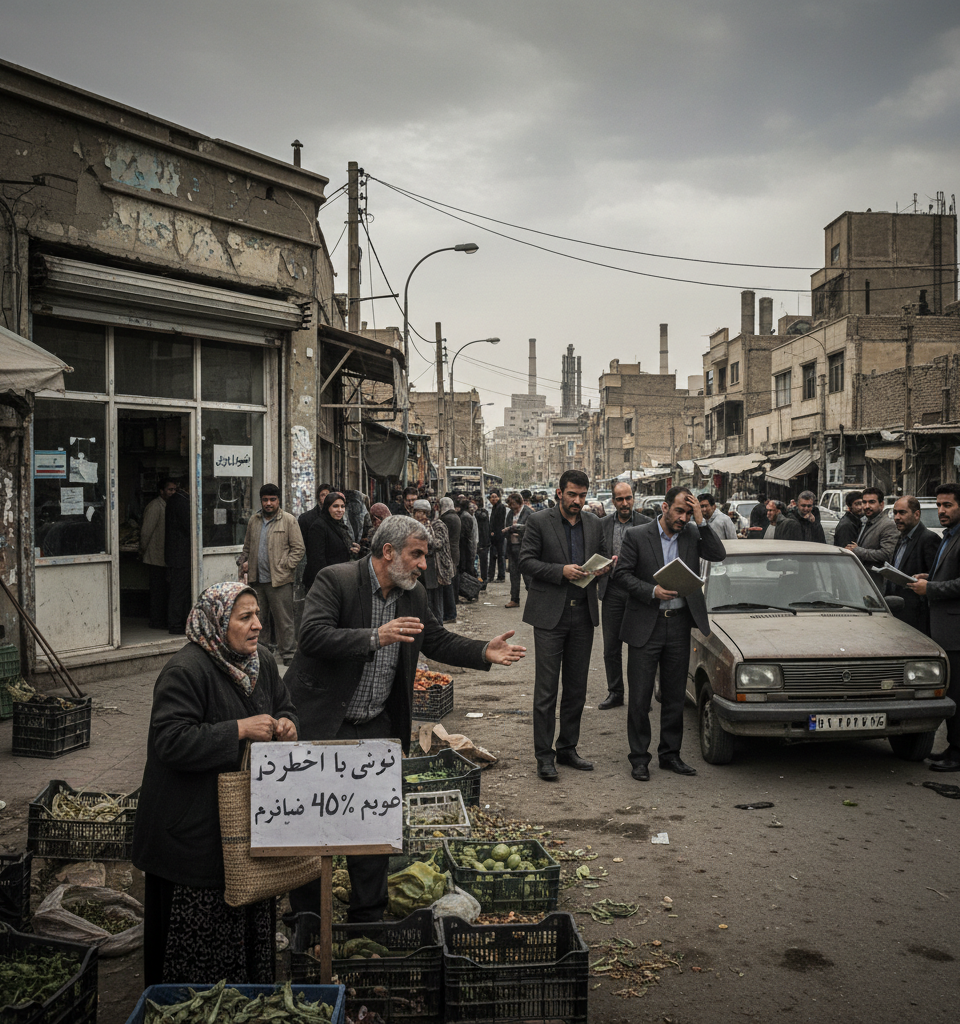 Iran’s crumbling economy is the regime’s greatest weakness with prices up 40% since the war began while authorities worry about making payroll — AI-generated illustration