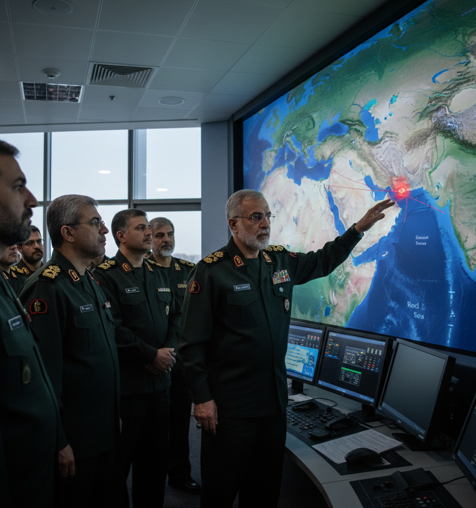 Iran sets new condition for Hormuz reopening, warns on Red Sea route — AI-generated illustration