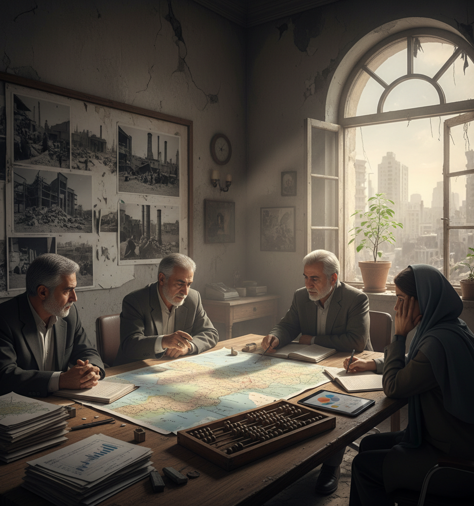 Iran Tries to Grasp Economic Devastation of War, and Find a Way Past It — AI-generated illustration