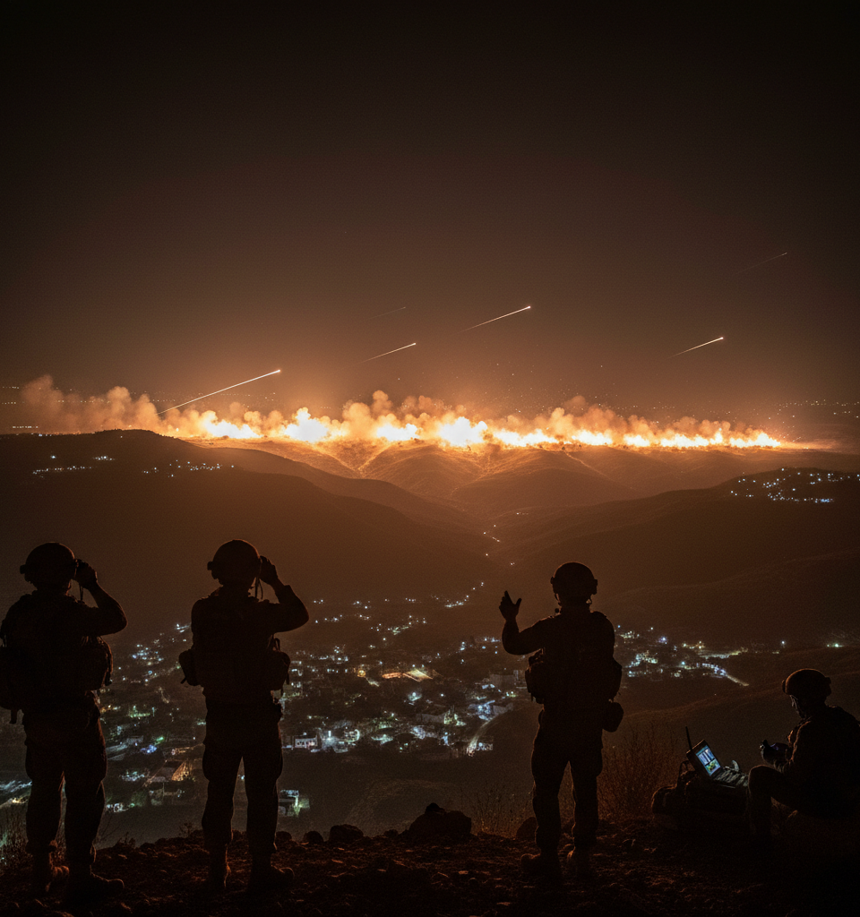 Israel Launches Unprecedented 10-Minute Barrage on Lebanon, Targeting Hezbollah — AI-generated illustration