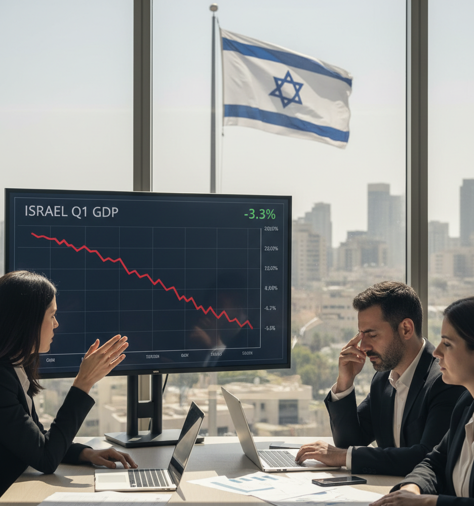Israel's Economy Contracts Sharply Amidst Gaza Conflict, Q1 GDP Shrinks 3.3% — AI-generated illustration