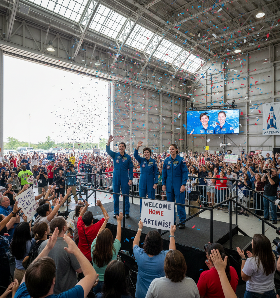 'It's a special thing to be on Planet Earth': Artemis crew welcomed home in Houston — AI-generated illustration