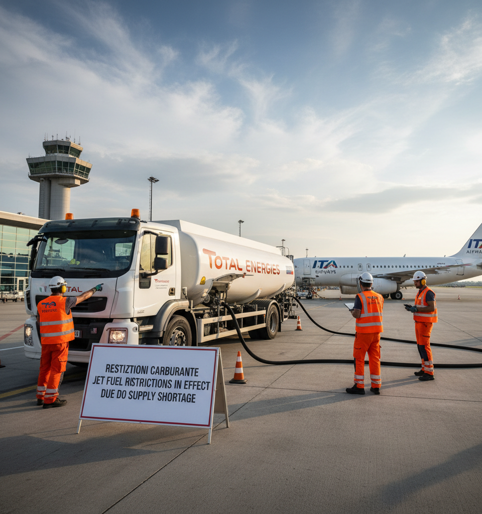 Italian Airports Implement Jet Fuel Restrictions Amid Supply Shortage Concerns — AI-generated illustration