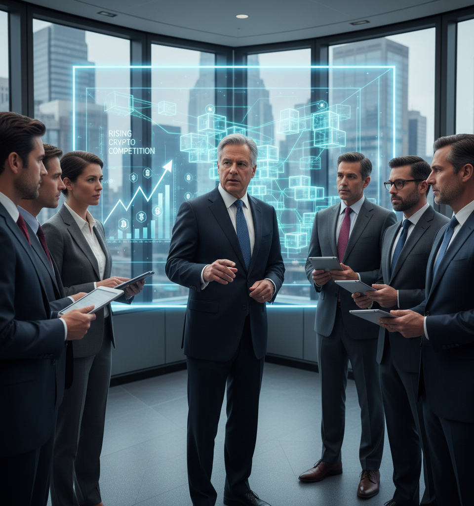 Jamie Dimon Urges JPMorgan to Accelerate Blockchain Adoption Amid Rising Crypto Competition — AI-generated illustration