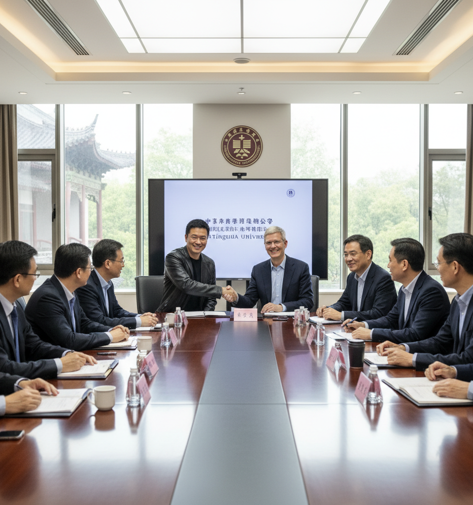 Jensen Huang Joins Elite Tsinghua Advisory Board Chaired by Tim Cook — AI-generated illustration