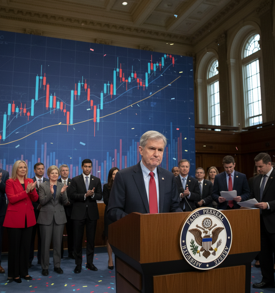 Jerome Powell Concludes Eventful Tenure as Federal Reserve Chair Amidst Economic Volatility — AI-generated illustration