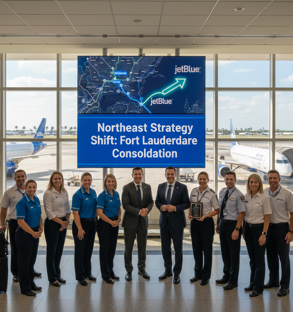 JetBlue Shifts Northeast Strategy, Consolidating Growth in Fort Lauderdale — AI-generated illustration