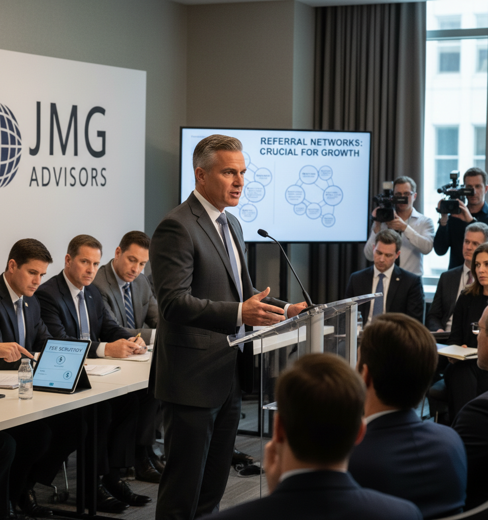 JMG's Jason Mitchell Defends Referral Networks Amidst Intensifying Fee Scrutiny — AI-generated illustration