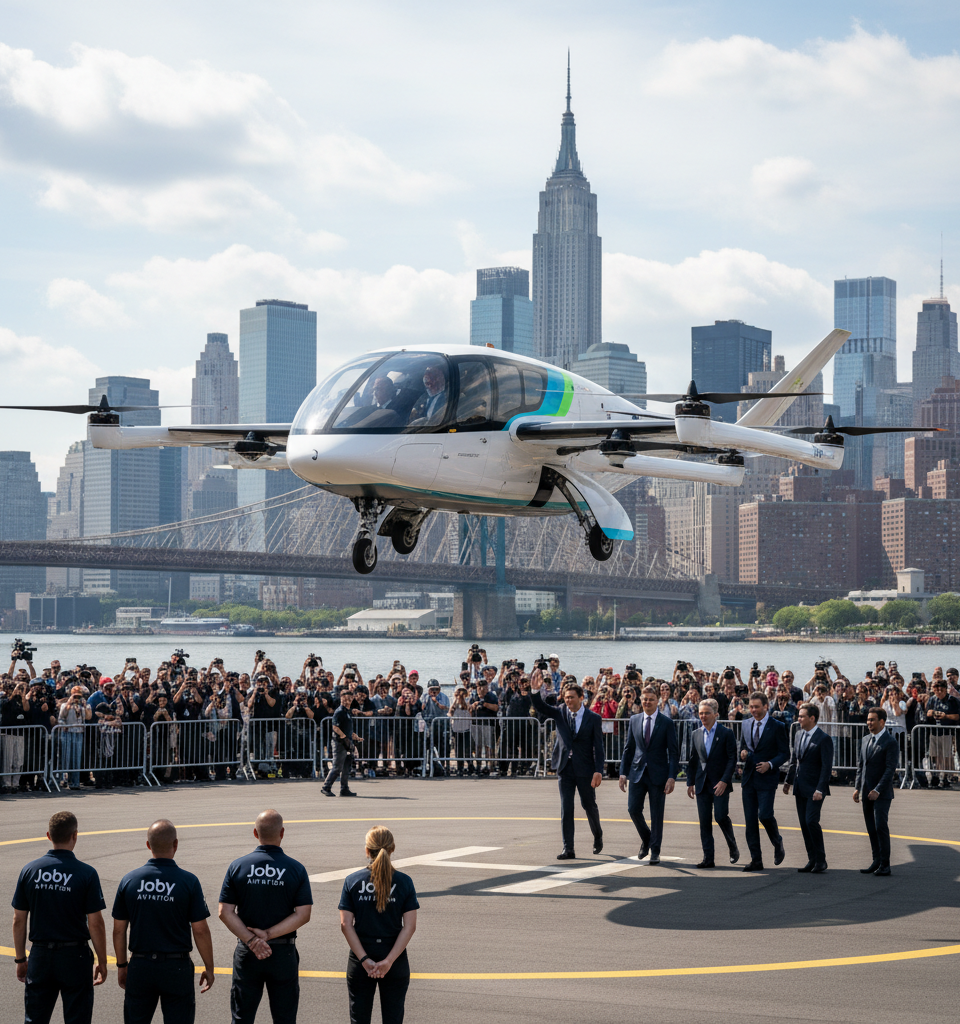 Joby Aviation Flies All-Electric Air Taxi JFK to Midtown in Seven Minutes, Signaling New Era for Urban Transit — AI-generated illustration