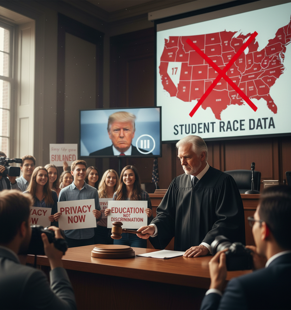 Judge Pauses Trump Demand for Student Race Data in 17 States — AI-generated illustration