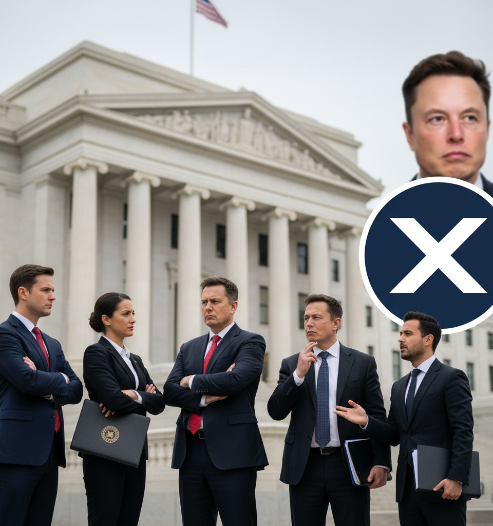 Justice Department Rebuffs French on X Probe, Musk Interview — AI-generated illustration